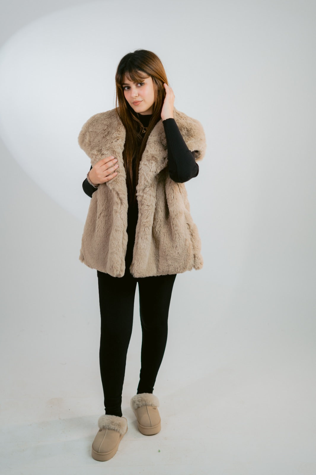 fur jacket in beige