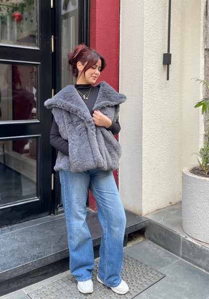 fur jacket in Gray