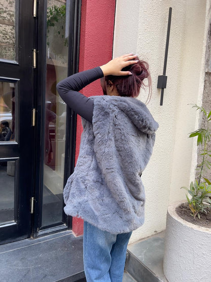 fur jacket in Gray