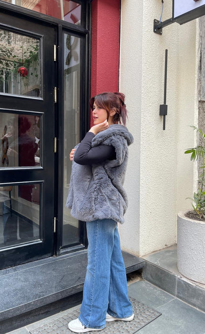 fur jacket in Gray