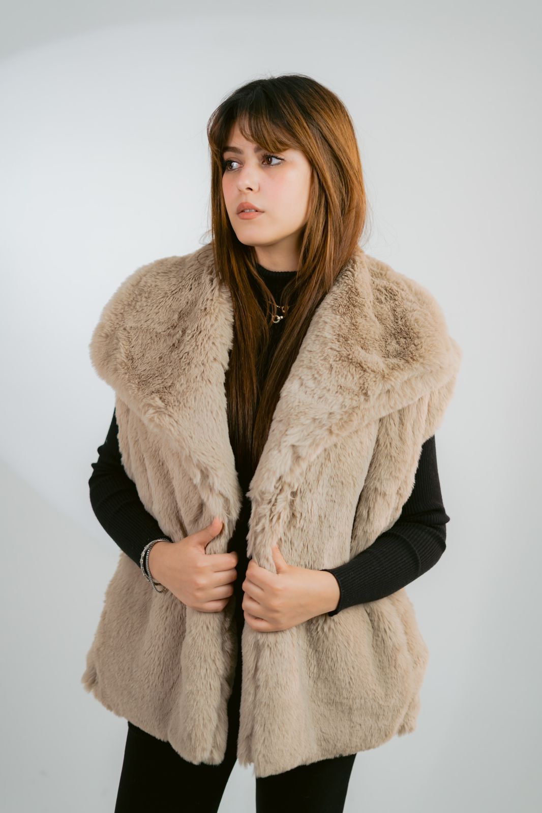 fur jacket in beige