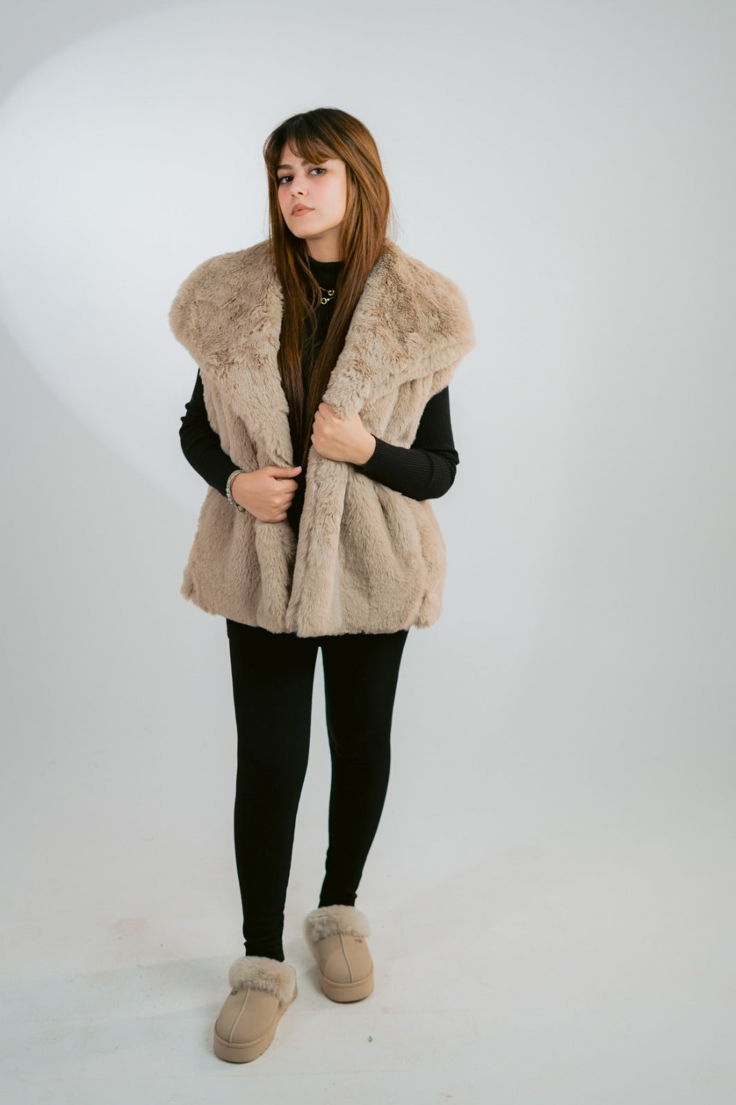 fur jacket in beige